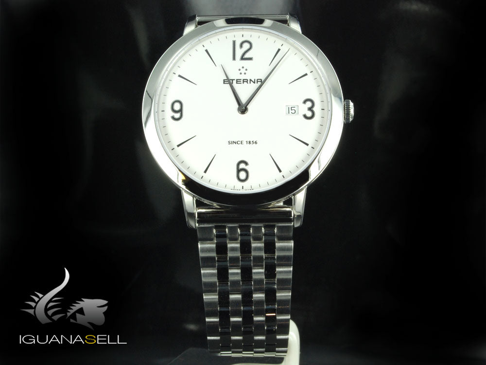 Montre à quartz Eterna Eternity Gent, ETA 955.112, 42 mm, argent, bracelet en acier