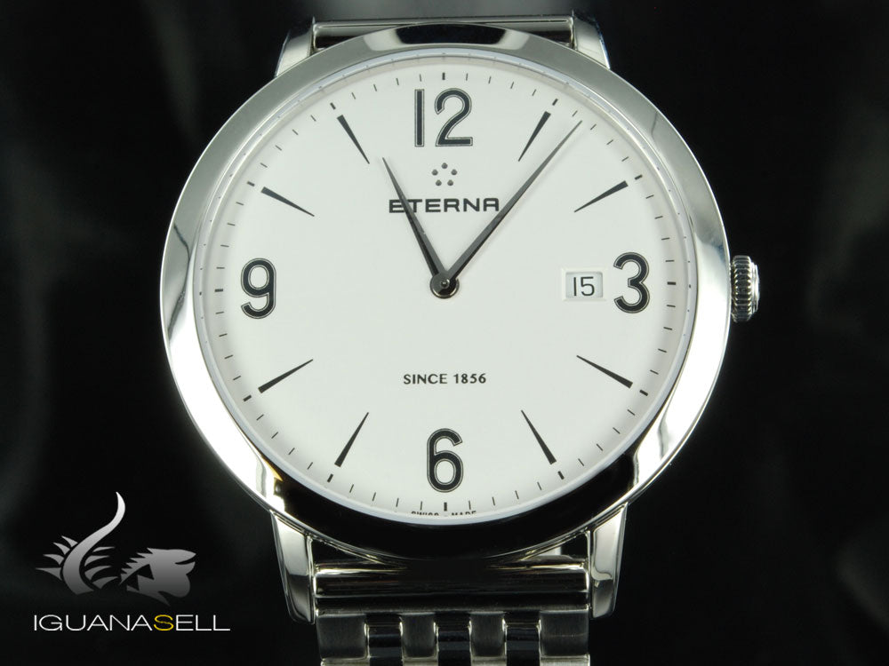 Montre à quartz Eterna Eternity Gent, ETA 955.112, 42 mm, argent, bracelet en acier