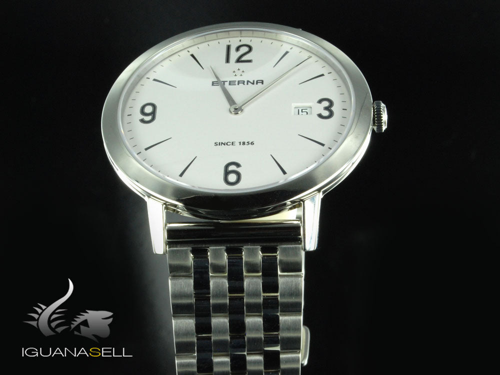 Montre à quartz Eterna Eternity Gent, ETA 955.112, 42 mm, argent, bracelet en acier