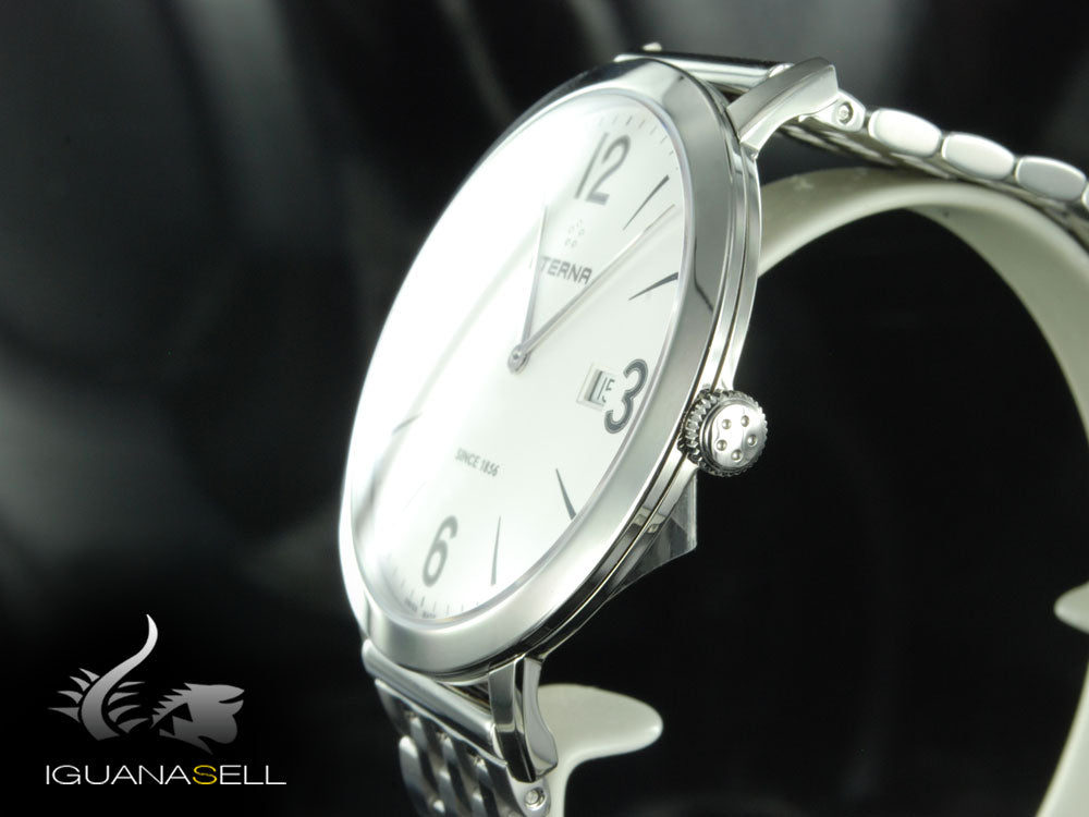 Montre à quartz Eterna Eternity Gent, ETA 955.112, 42 mm, argent, bracelet en acier