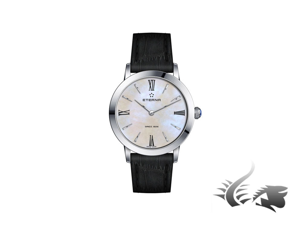 Montre à quartz Eterna Eternity Lady, 32 mm, nacre blanche, bracelet en cuir