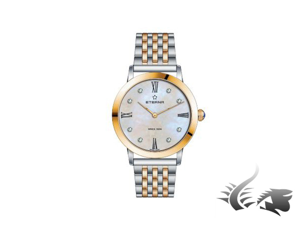 Montre à quartz Eterna Eternity Lady, ETA 956.412, or rose, PVD, 32 mm, diamants