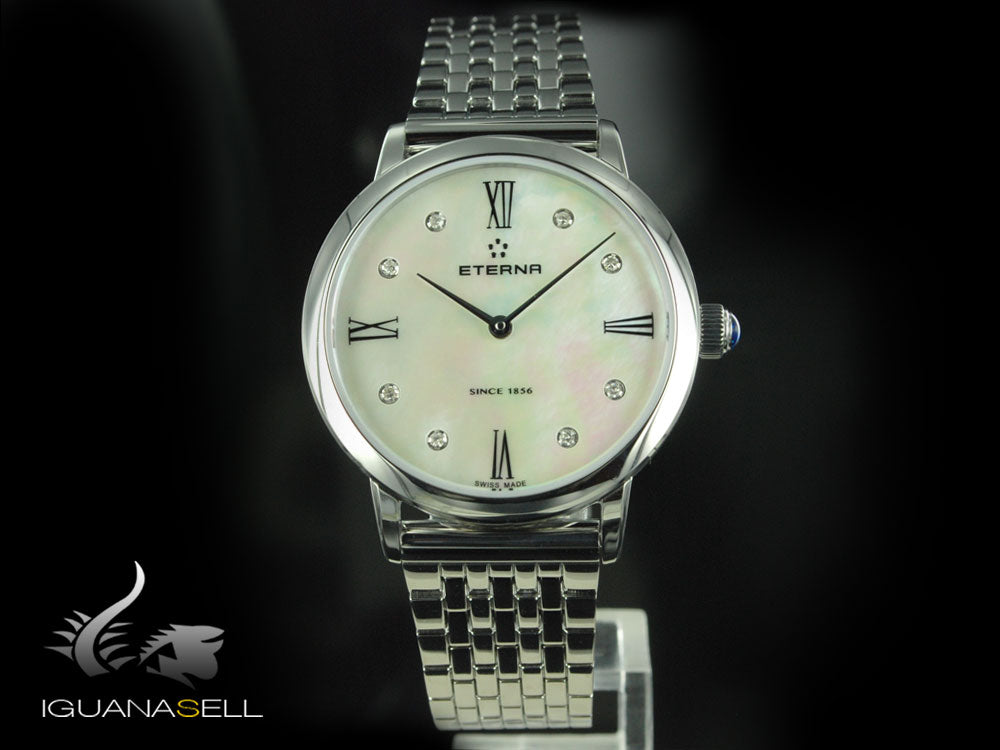 Montre à quartz Eterna Eternity Lady, ETA 956.412, 32 mm, diamants, nacre