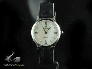 Montre à quartz Eterna Eternity Lady, ETA 956.412, 32 mm, blanche, bracelet en cuir