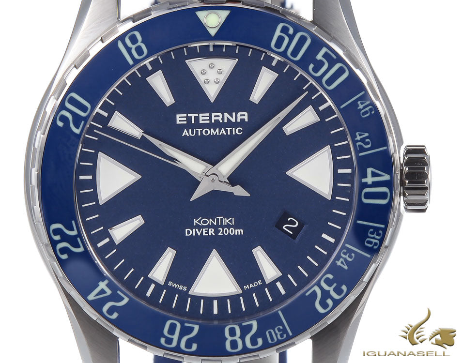 Eterna KonTiki Diver Gent Automatic Watch, SW 200, 44mm, SIlicon strap, Blue