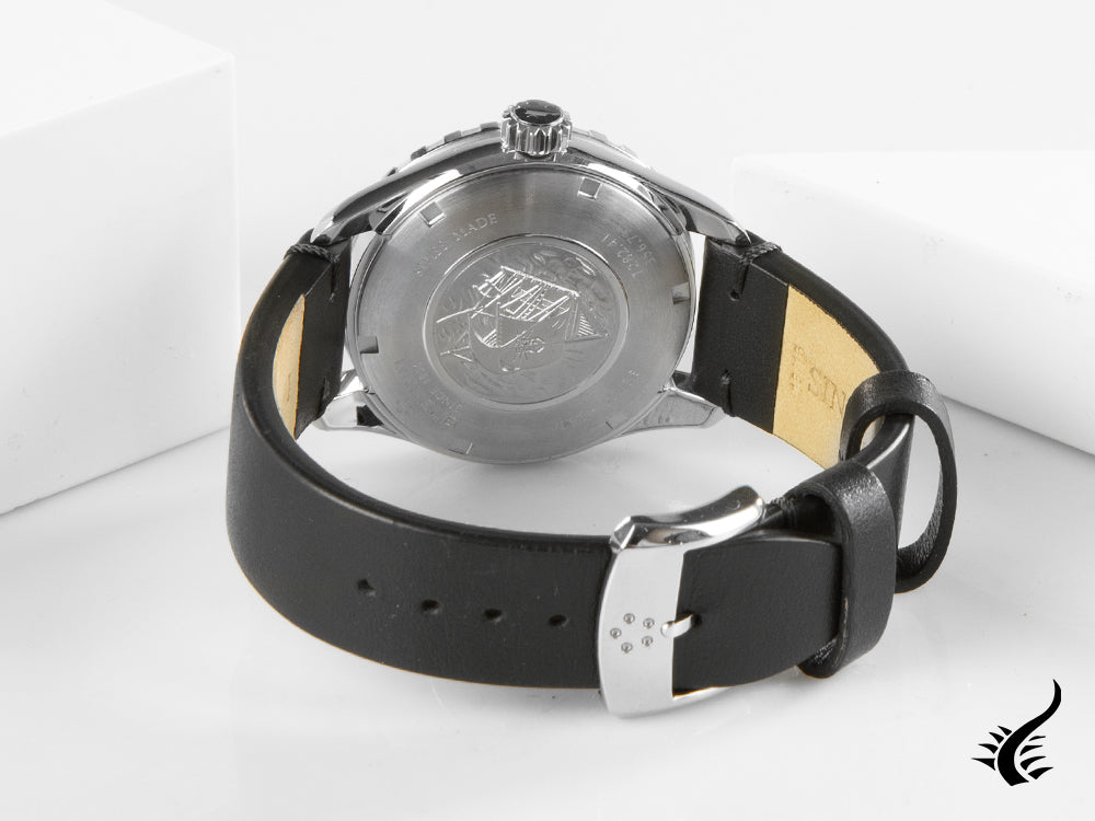 Montre à quartz Eterna KonTiki, ETA Quartz 956.412, 36 mm, bracelet en cuir, noir