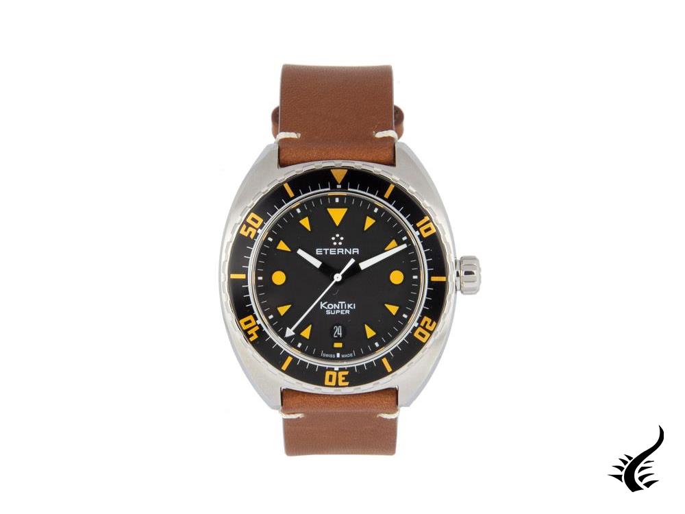 Eterna Super KonTiki Automatic Watch, SW 200-1, Black, Leather strap