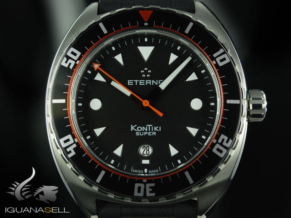 Eterna Super KonTiki Automatic Watch, SW 200-1, Black, Rubber strap