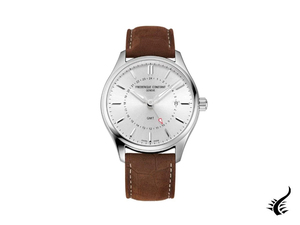 Montre à quartz GMT Classics de Frédérique Constant, 40 mm, argent, FC-252SS5B6