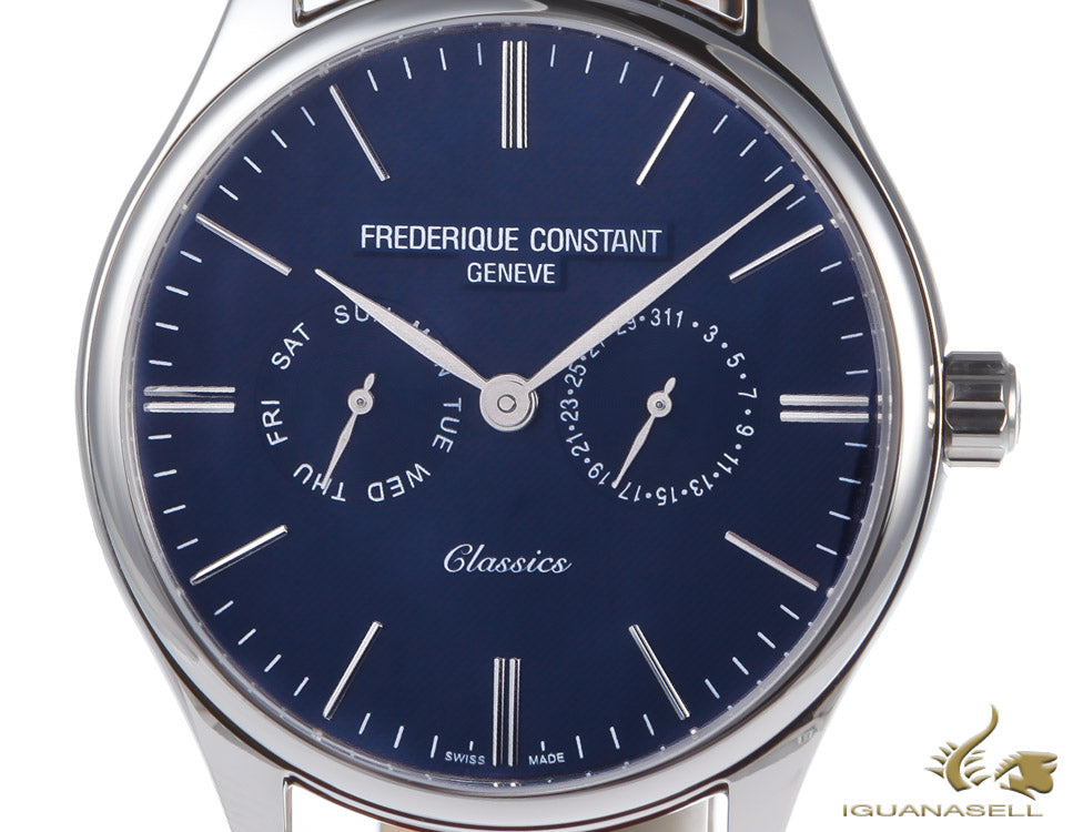 Montre à quartz classique Frédérique Constant, FC-259, 40 mm, bleu, jour et date