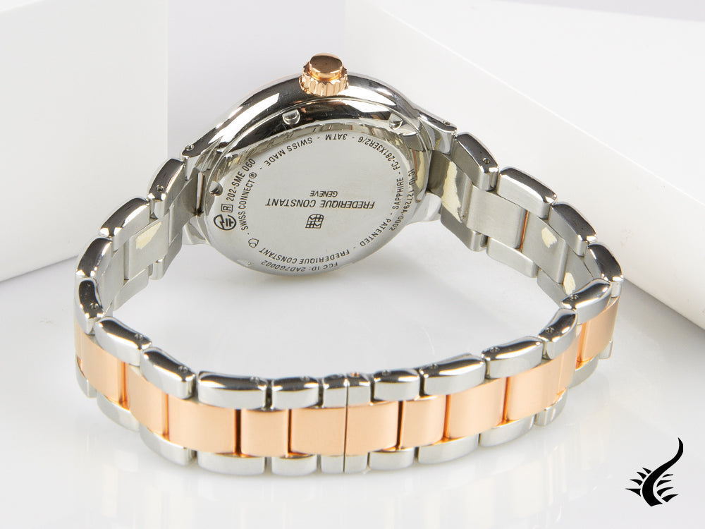 Montre connectée à quartz pour femme Frederique Constant, or rose, GMT