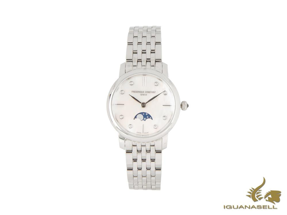 Montre à quartz pour femme Slimline de Frédérique Constant, 30 mm, avec phases de lune et diamants