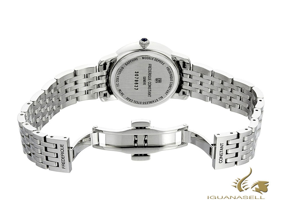 Montre à quartz Slimline pour femme Frederique Constant, phase de lune, blanche, diamants