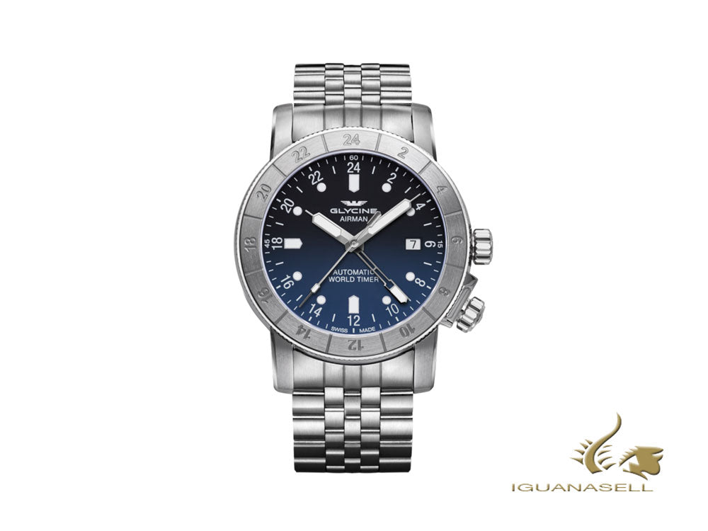 Montre automatique Glycine Airman 42, GL 293, GMT, bleu, GL0064