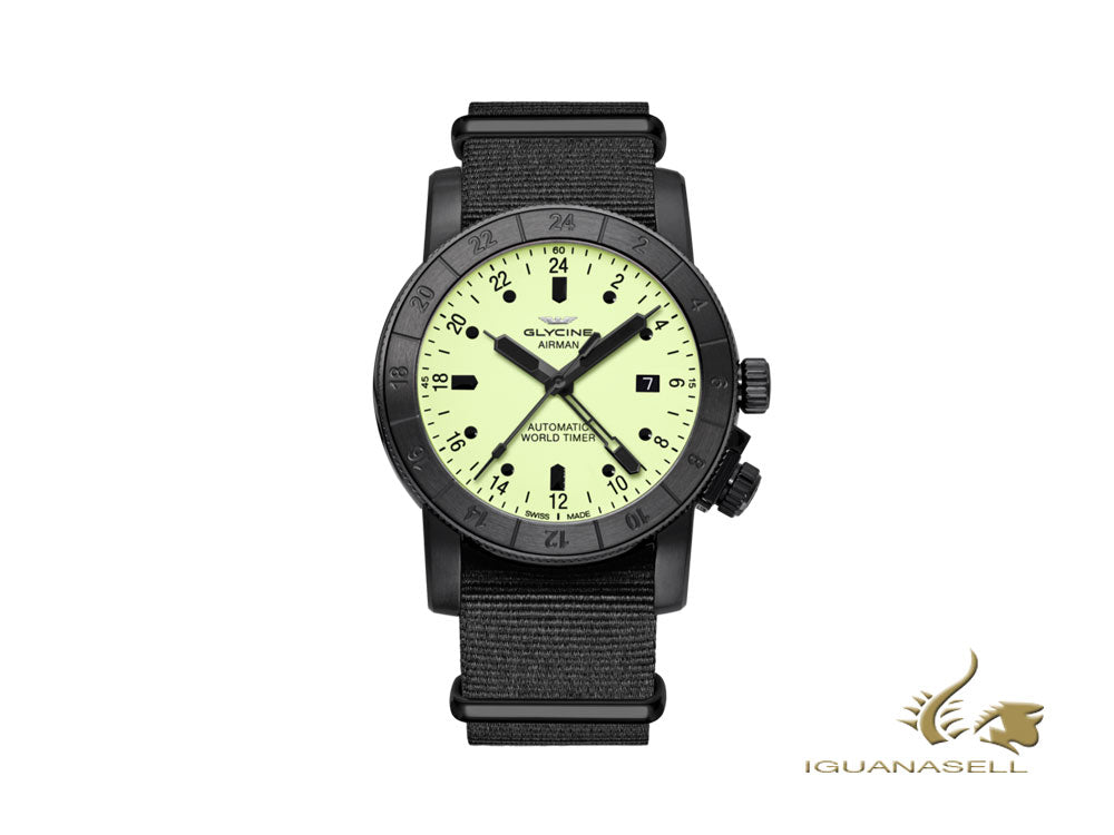 Montre automatique Glycine Airman 42, GL 293, GMT, PVD, jaune, GL0069