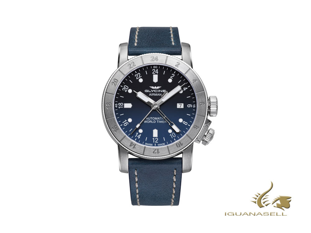 Glycine Airman 44 Automatic Watch, GL 293, GMT, Blue, GL0054