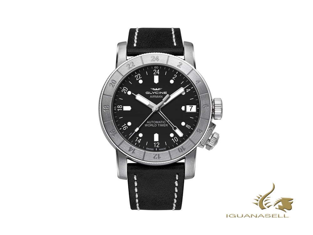 Montre automatique Glycine Airman 46, GL 293, GMT, noire, GL0059