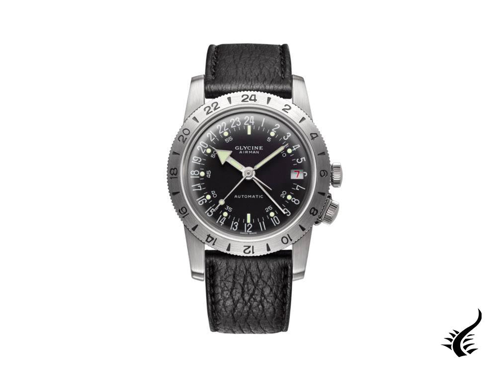 Montre automatique Glycine Airman Nº1, GL 293, GMT, noir, 36 mm, GL0158-LBD9