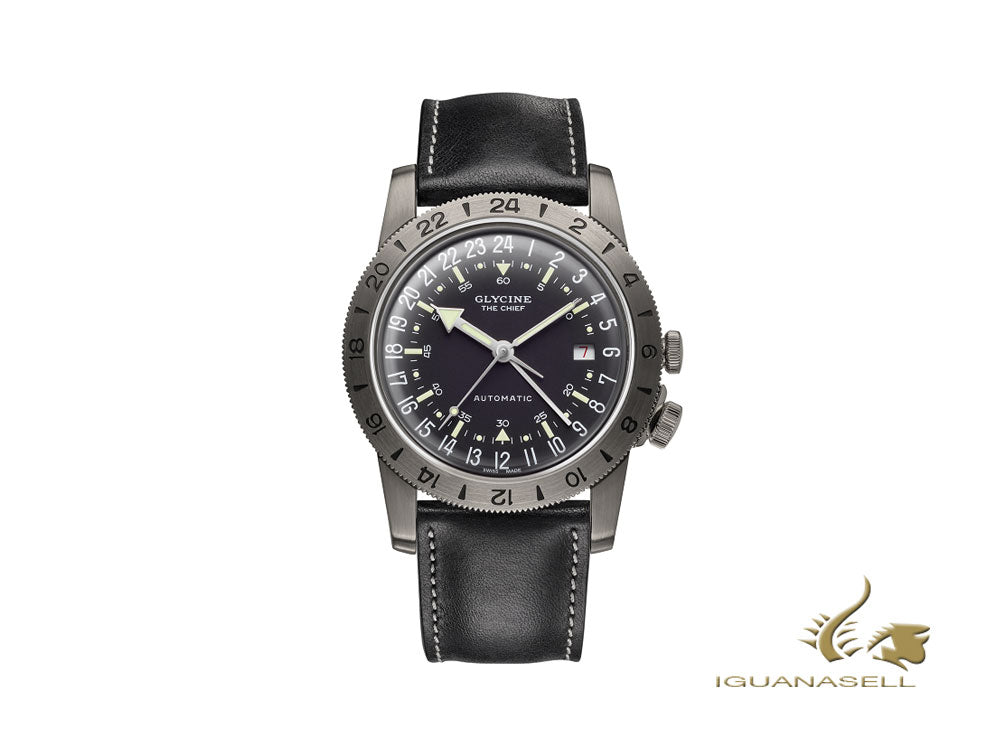 Montre automatique Glycine Airman N1 The Chief, noire, GL293, 40 mm, GMT, GL0246