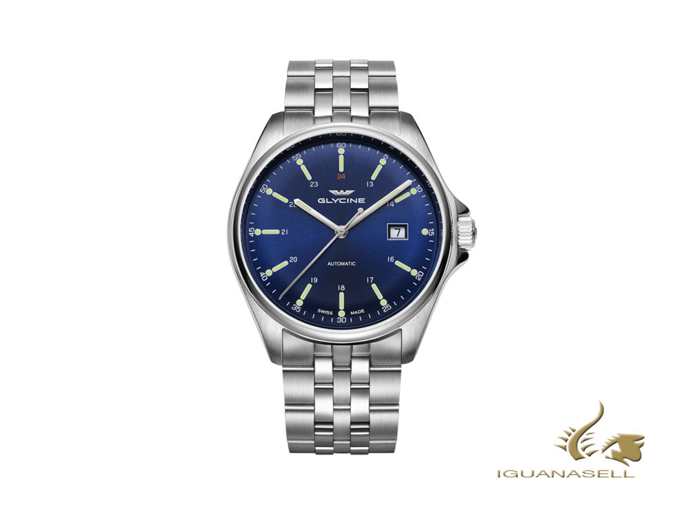 Montre automatique classique Glycine Combat 6, GL 224, bleu, 43 mm, GL0102