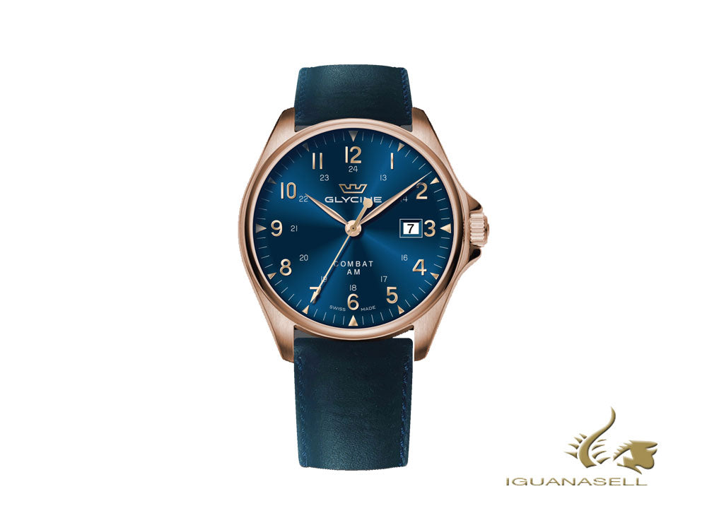 Montre automatique Glycine Combat Classic, bronze, bleu, 43 mm, GL0285-LB8CC