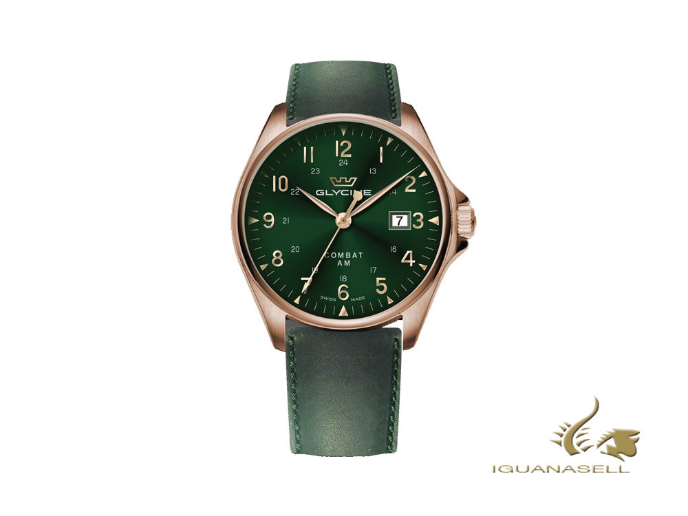 Montre automatique Glycine Combat Classic, bronze, vert, 43 mm, GL0284-LB10CC