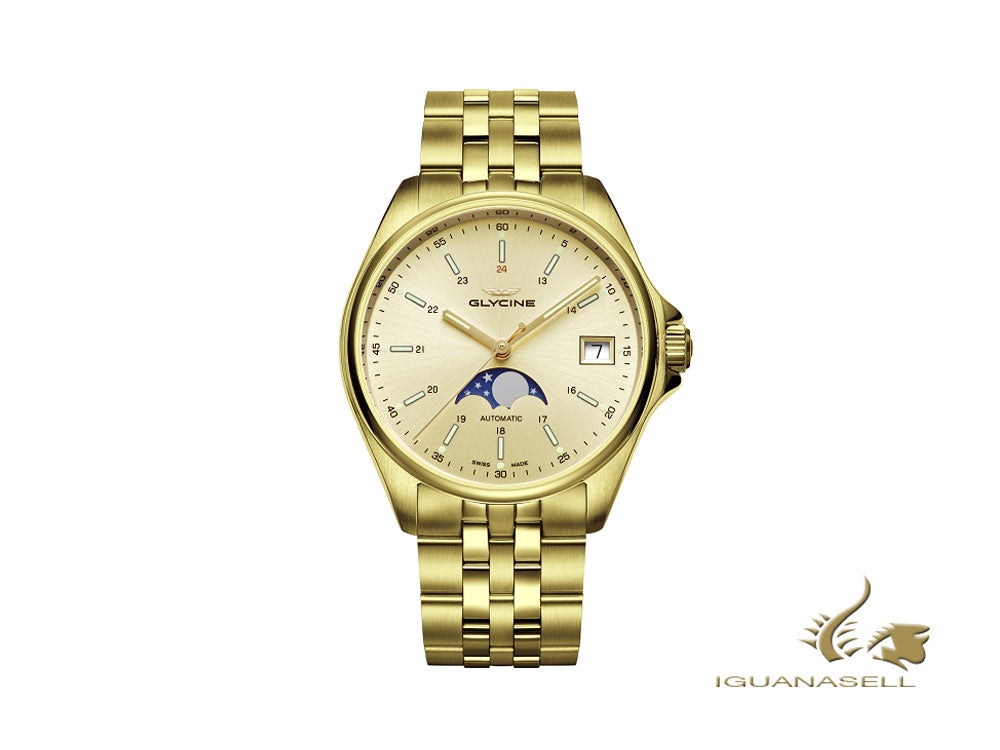 Glycine Combat Classic Moon Phase Automatic Watch, GL 280, 36mm, Gold, GL0247