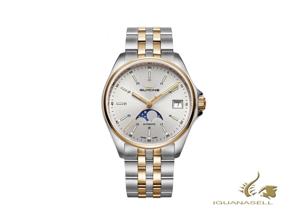 Montre automatique Glycine Combat Classic Moon Phase, GL 280, 36 mm, argent, GL0194