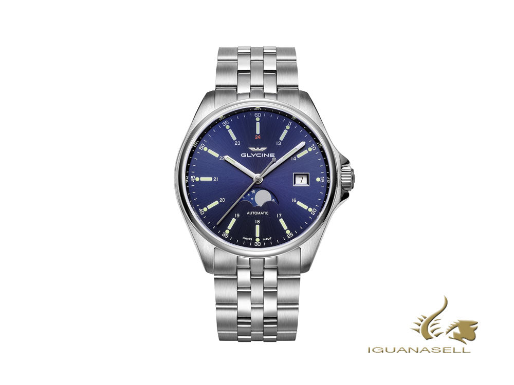 Montre automatique Glycine Combat Classic Moon Phase, GL 280, 40 mm, bleu, GL0191