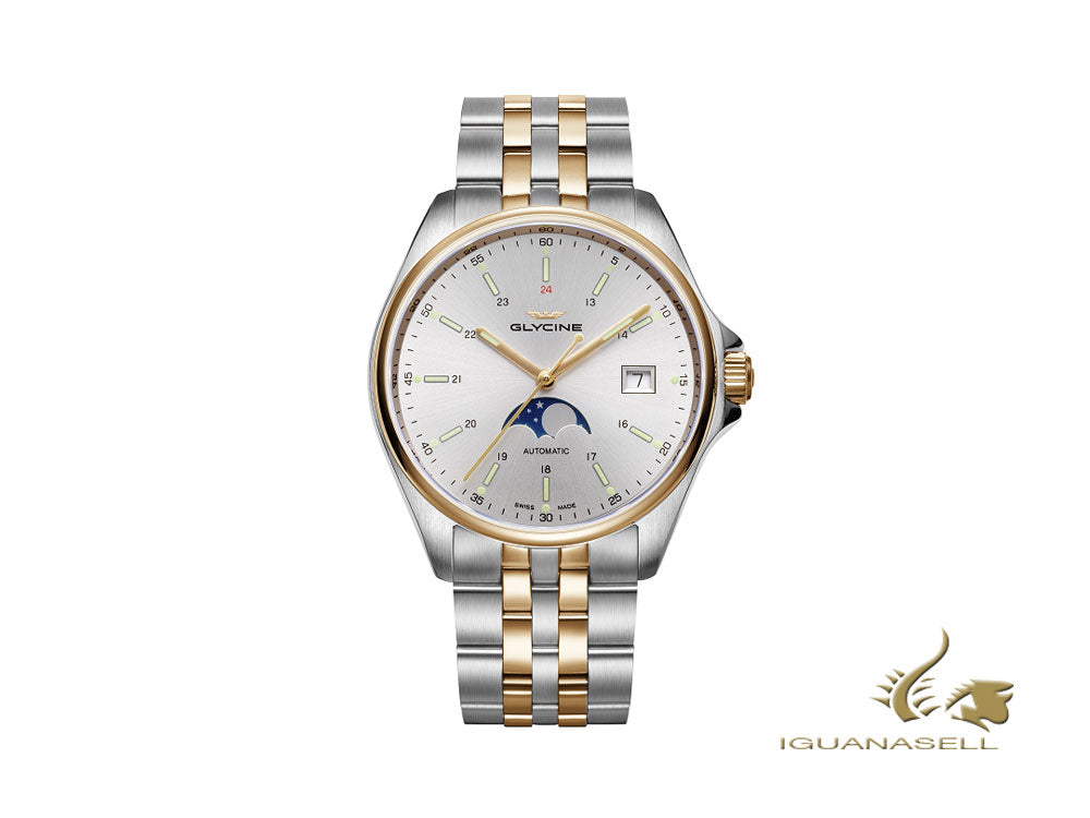 Montre automatique Glycine Combat Classic Moon Phase, GL 280, 40 mm, argent, GL0192