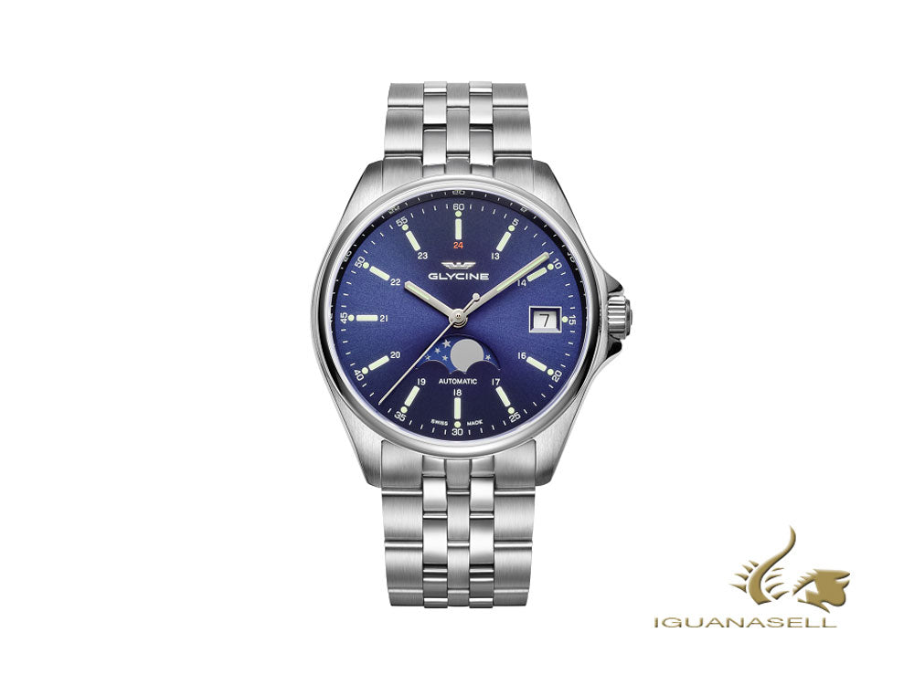 Glycine Combat Classic Moon Phase Automatic Watch, GL 280, Blue, 36mm, GL0193