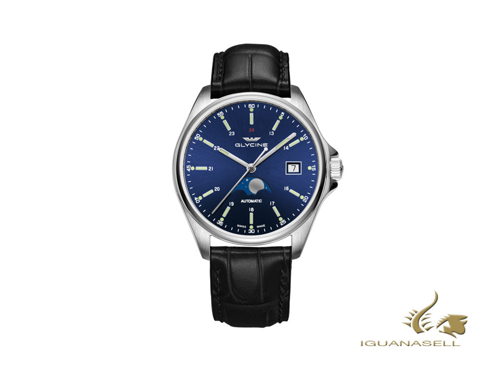 Montre automatique Glycine Combat Classic Moon Phase, GL 280, bleu, GL0113