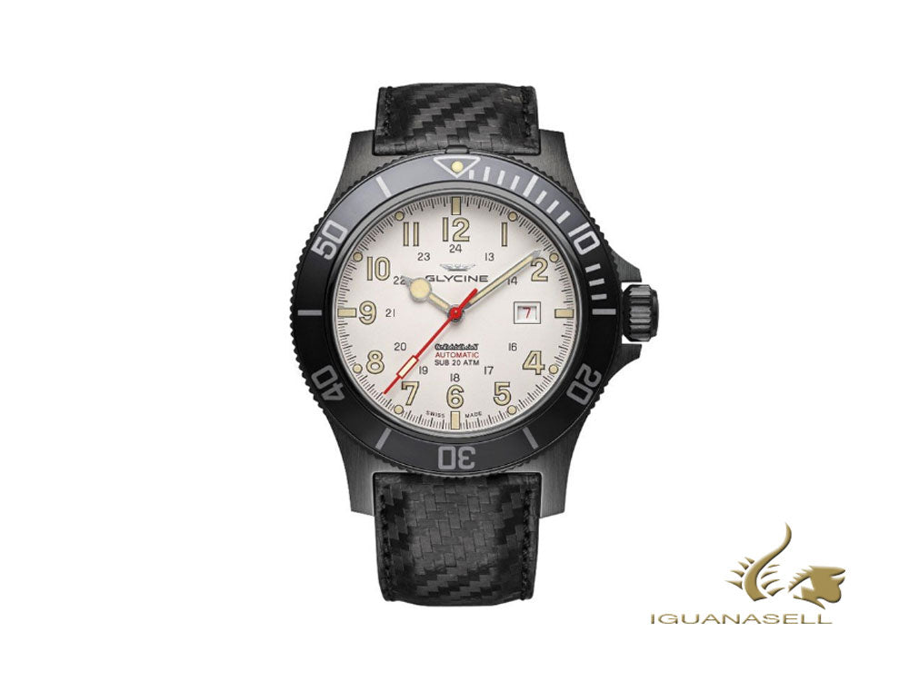 Montre Glycine Combat Sub Automatic, noire, 42 mm, carbone, IP noir, GL0189