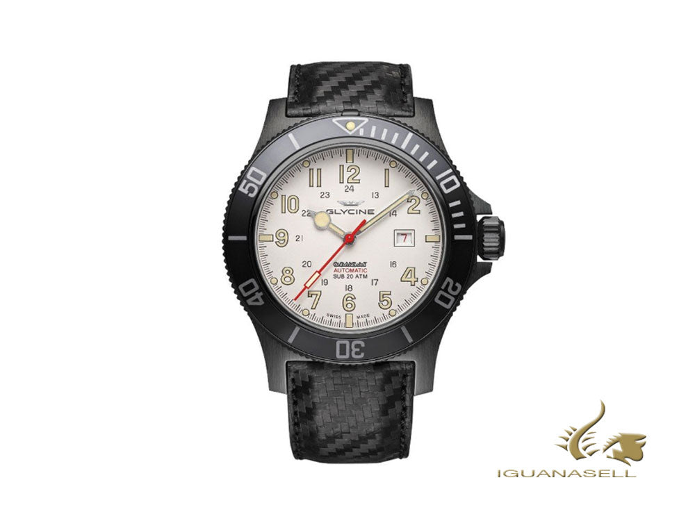 Montre Glycine Combat Sub Automatic, noire, 48 mm, carbone, IP noir, GL0190