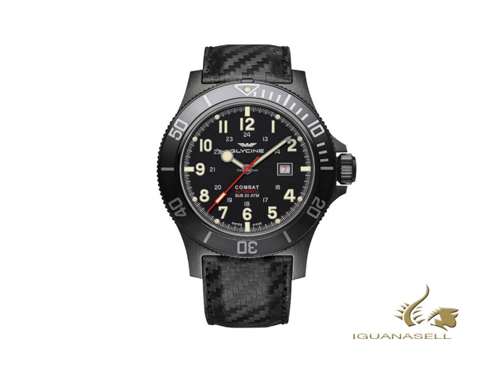 Montre Glycine Combat Sub Automatic, noire, GL 224, 48 mm, carbone, GL0241