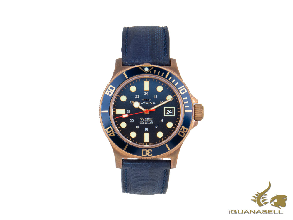 Glycine Combat Sub Automatic Watch, Bronze, 42mm, GL224, Blue, GL0174