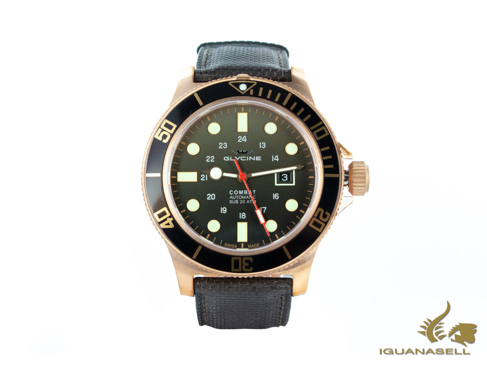 Glycine Combat Sub Automatic Watch, Bronze, 48mm, GL224, Black, GL0243