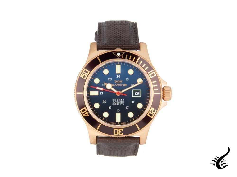 Montre Glycine Combat Sub-automatique, bronze, 48 mm, GL224, bleu, GL0200