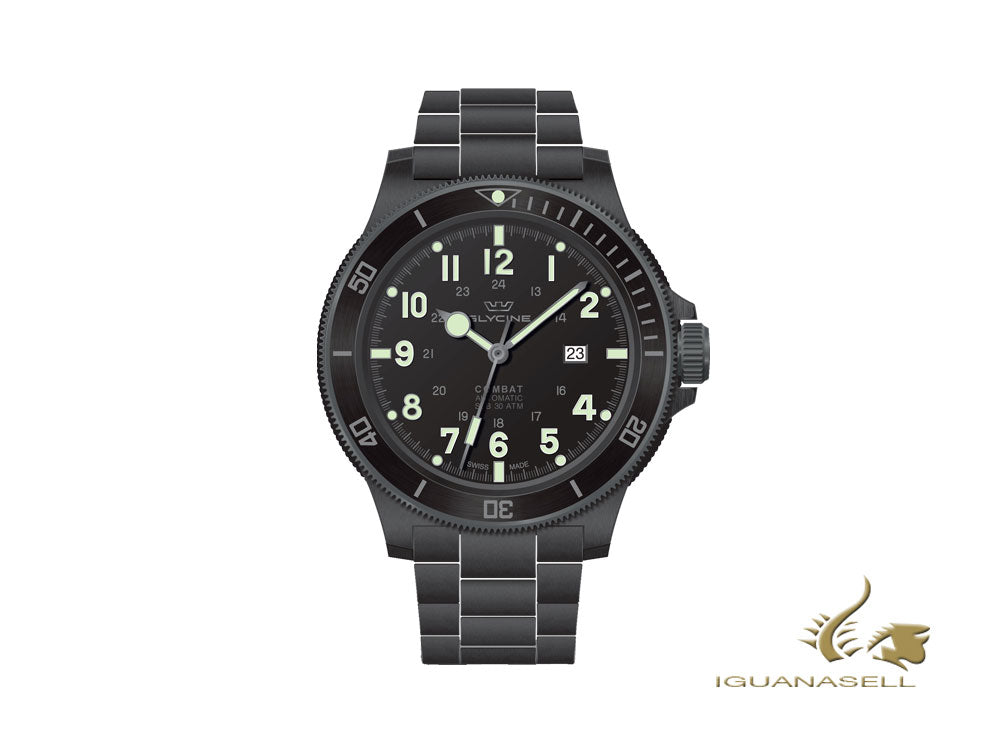 Montre Glycine Combat Sub-Automatique, GL 224, PVD, Noir, 46 mm, GL0256-MBBLACK