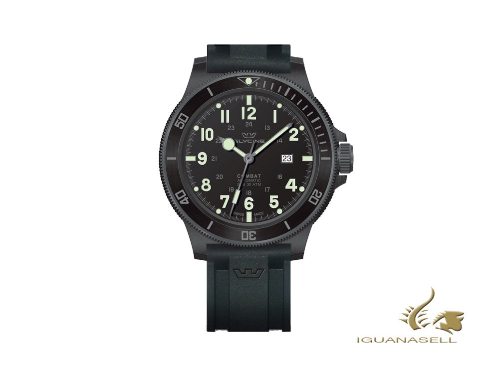 Montre Glycine Combat Sub-Automatique, GL 224, PVD, Noir, 46 mm, GL0288-D10