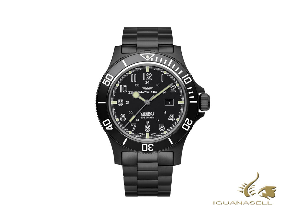 Montre Glycine Combat Sub-automatique, GL 224, PVD, noir, 48 mm, GL0096