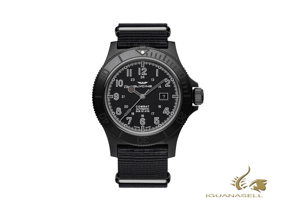 Montre Glycine Combat Sub-automatique, GL 224, PVD, noir, 48 mm, GL0098