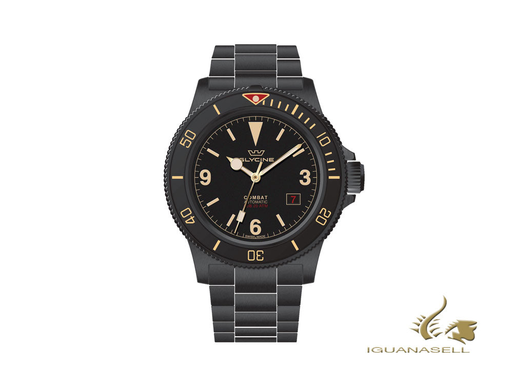 Glycine Combat Vintage Automatic Watch, PVD, Black, 42 mm, GL0290-MBBLACK