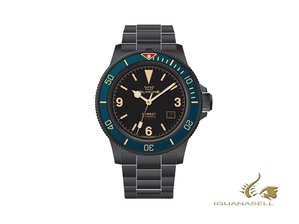 Glycine Combat Vintage Automatic Watch, PVD, Black, 42 mm, GL0291-MBBLACK