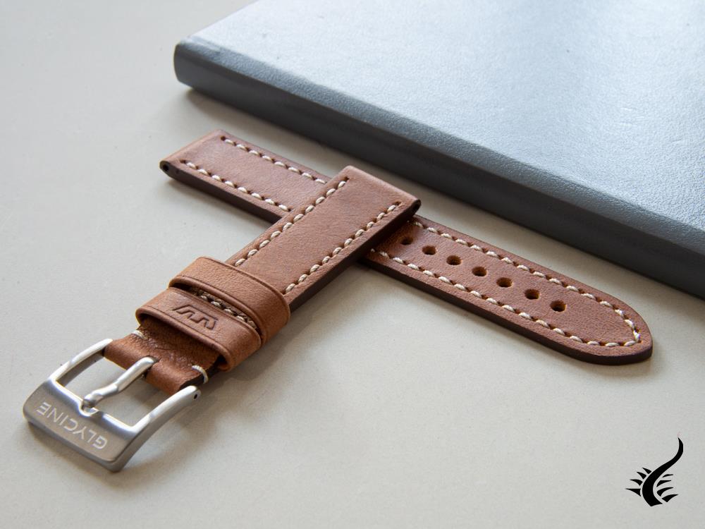 Glycine, Leather Strap, 20 mm, Brown, Buckle