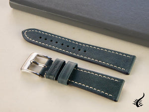 Glycine, Leather Strap, 22mm, Blue, Buckle