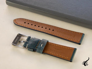 Glycine, Leather Strap, 22mm, Blue, Buckle