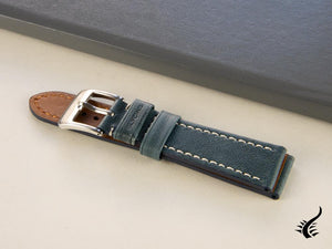 Glycine, Leather Strap, 22mm, Blue, Buckle