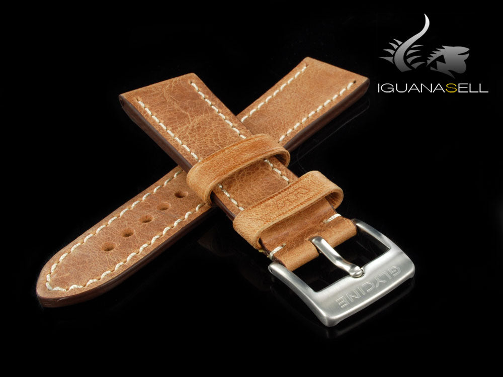 Glycine, Leather Strap, 22mm, Brown, Buckle