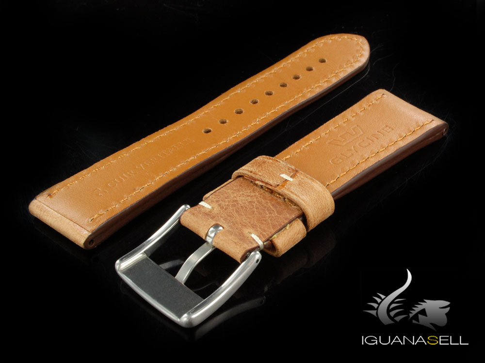 Glycine, Leather Strap, 22mm, Brown, Buckle